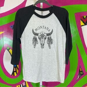 Next Level, Montana Steer Raglan shirt. Size Small. In good used condition!